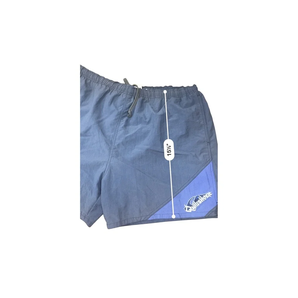 Quiksilver Mens Blue Vintage Board Shorts Swim Trunks Embroidered Logo Elastic L